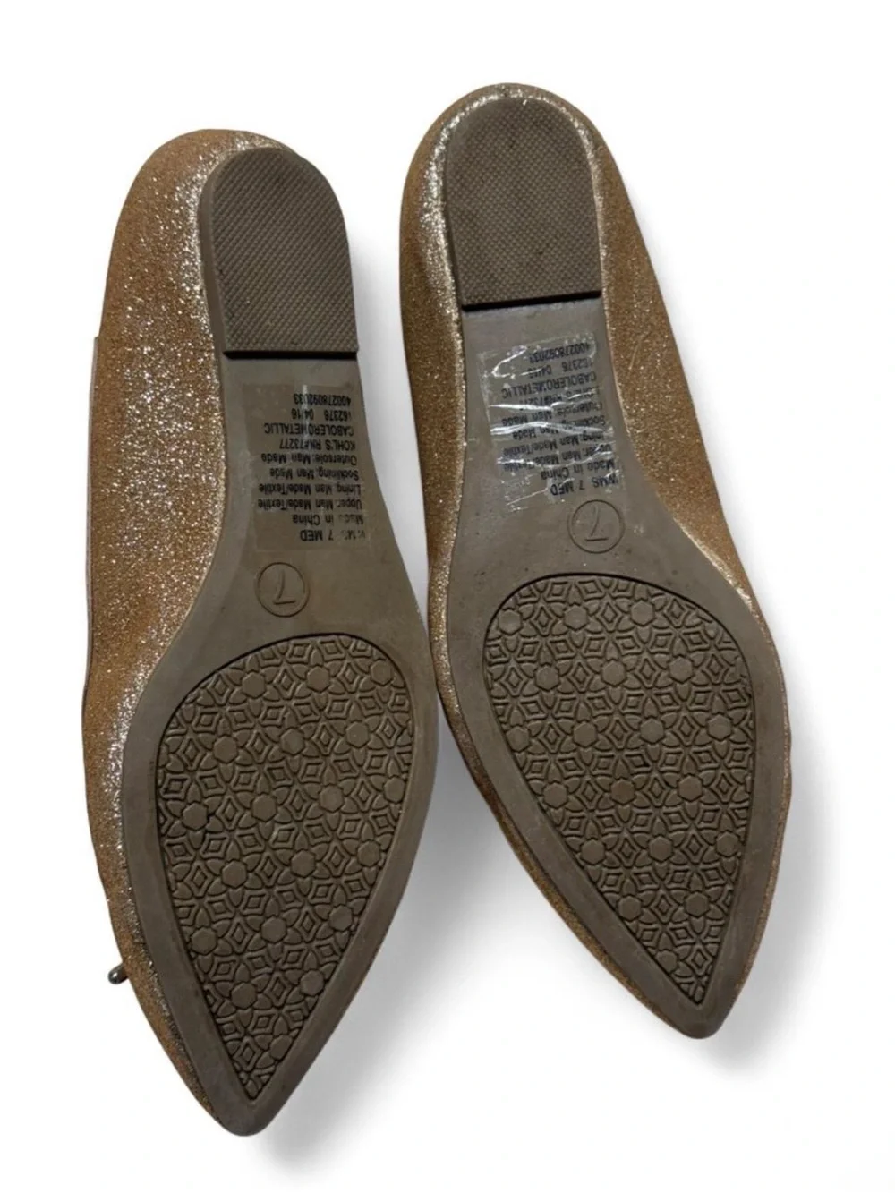 Glitter Pointed-Toe Ballet Flats in Champagne